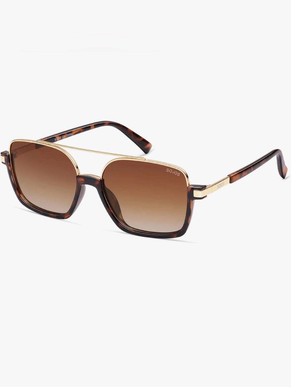 SOJOS Women’s Tortoiseshell Square Sunglasses with Gold Trim - Brown Gradient